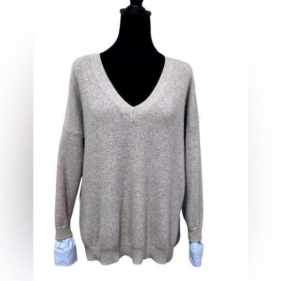 moodie Sweaters - Moodie Heather Gray Mixed Media V-Neck Oversized Sweater XS (Fits M/L)